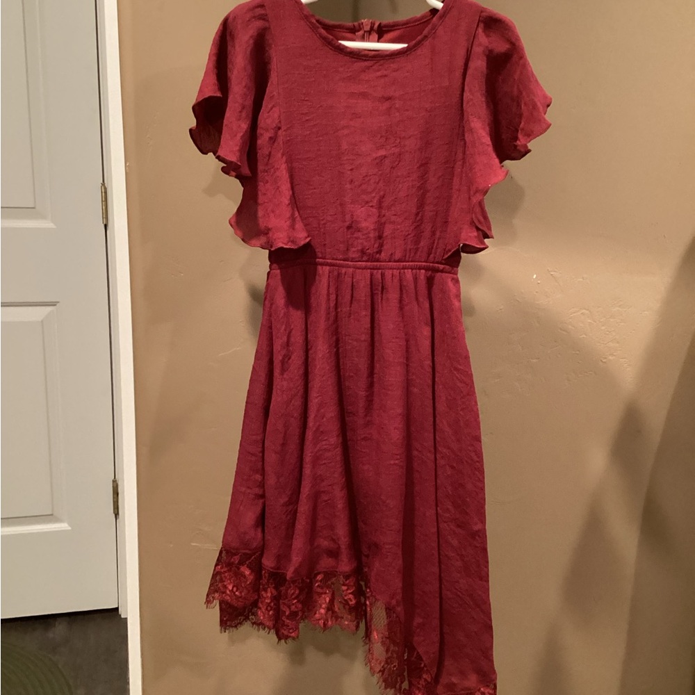 Joyfolie Burgundy Flutter Sleeve Dress